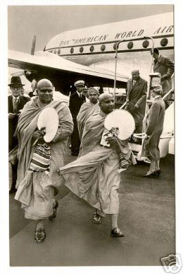 1950s A group of monks deplane in Frankfurt, Germany.